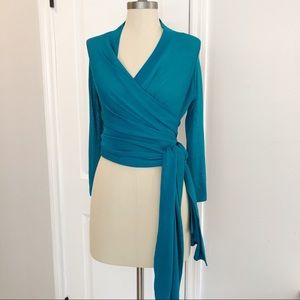 Herve Leger Turquoise V-Neck Wrap Sweater